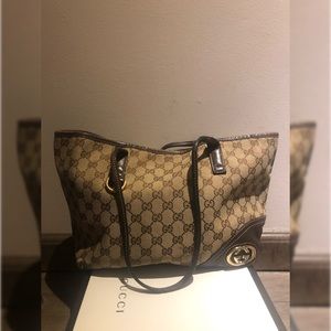 GUCCI GG Canvas Tote Bag Leather